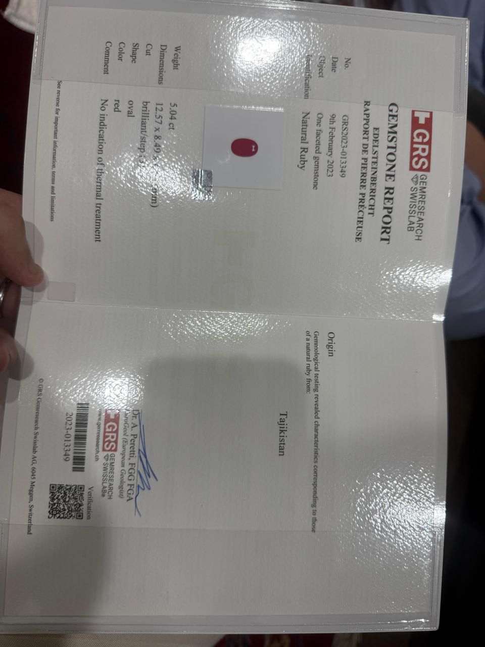 Very exclusive 5.04ct Tajikistan Ruby